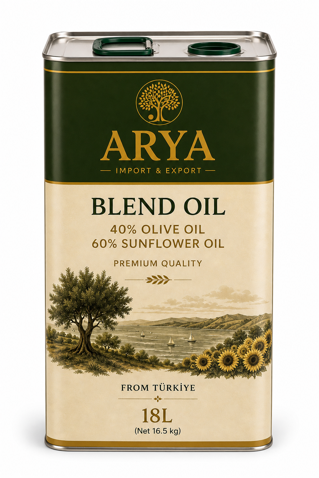 ARYA Blended Oil – 40% Olive Oil / 60% Sunflower Oil – 18L