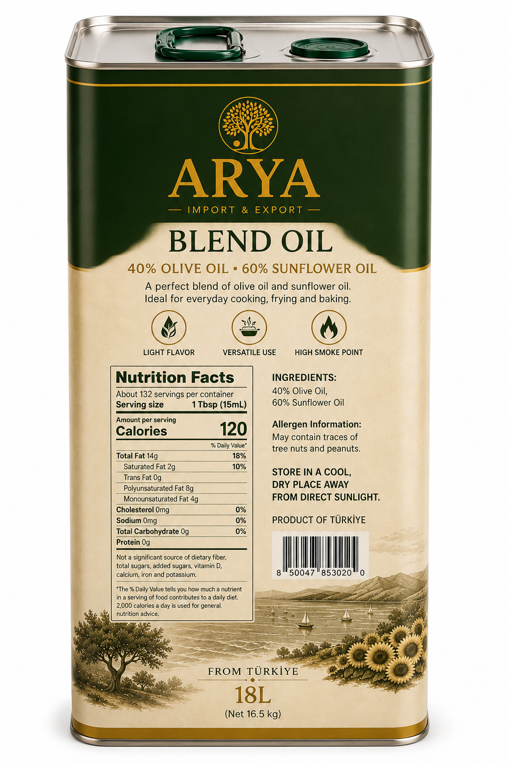 ARYA Blended Oil – 40% Olive Oil / 60% Sunflower Oil – 18L