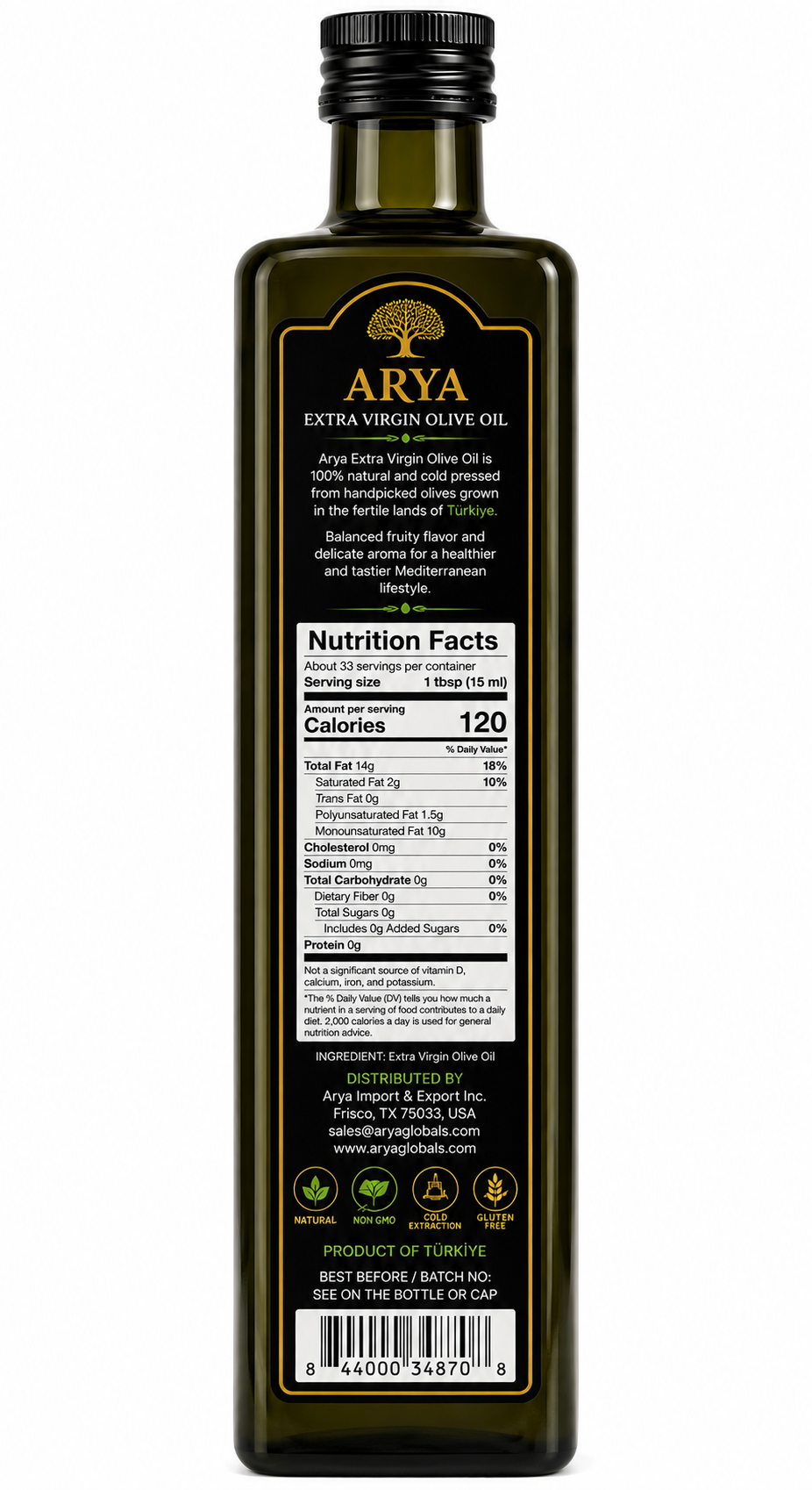 ARYA Premium Extra Virgin Olive Oil – 500 mL