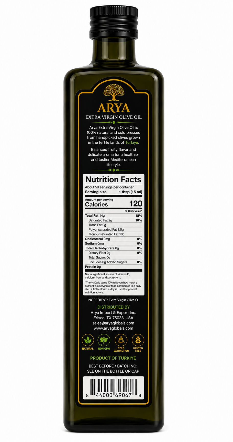 ARYA Premium Extra Virgin Olive Oil – 750 mL